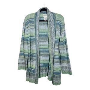 Alfred Dunner Womens XL Open Front Cardigan Space Dye Green Blue Cotton Knit